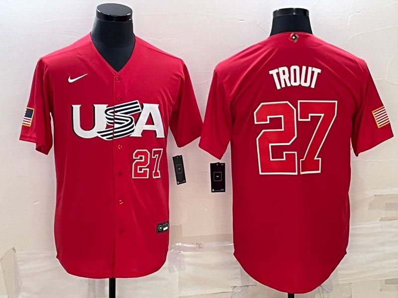 Men 2023 World Cub USA #27 Trout Red Nike MLB Jersey1->more jerseys->MLB Jersey
